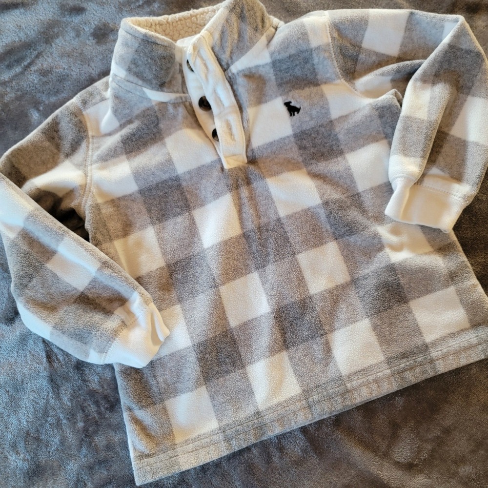 Carter's Fleece Pullover Kids 24M Grey Buffalo Plaid Sherpa Collar Excellent 886